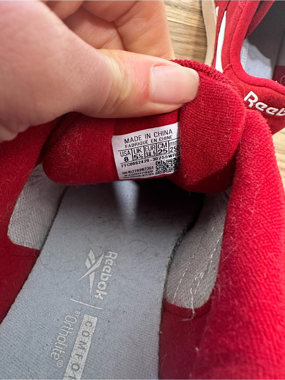 Reebok Red Suede Sneakers with White Logo Stripe womens 8 very gently used - Picture 3 of 5